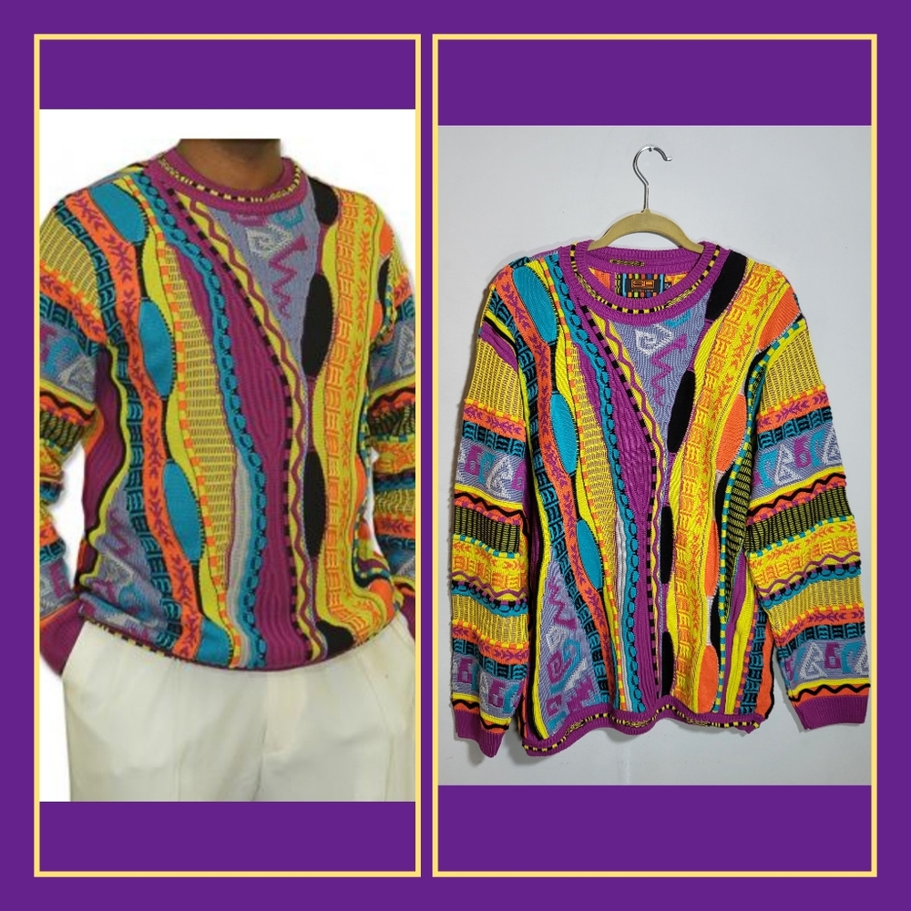 STEVEN LAND Vintage Designer Sweater | Pullover | Neon | Size XL